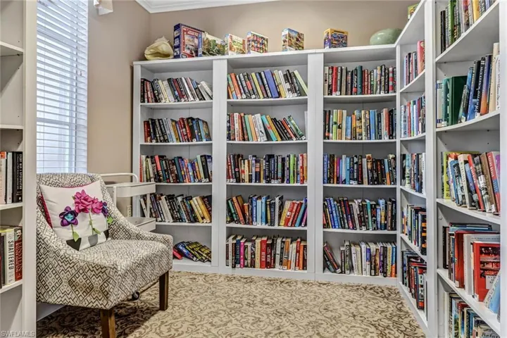 Living area featuring bookshelves