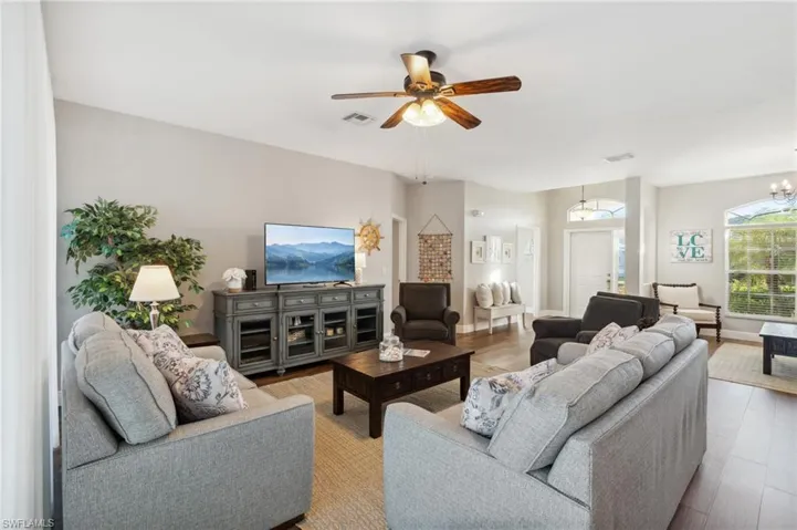 Living room shows off nicely in this open floor plan.