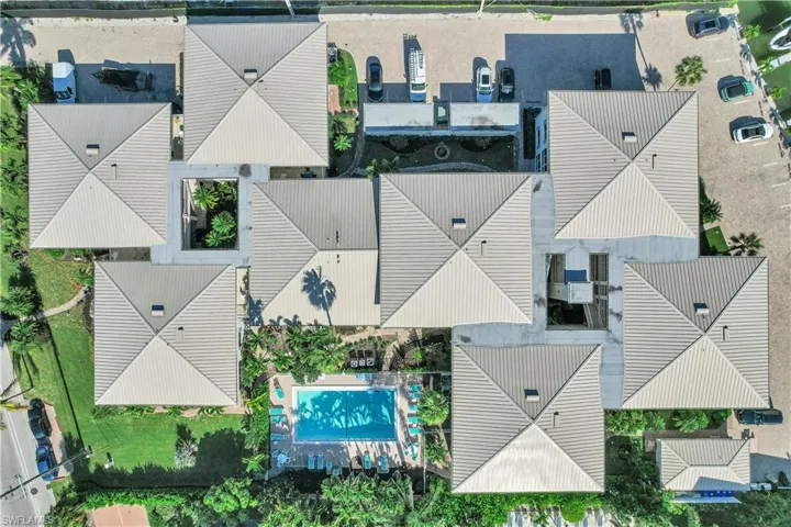 Aerial view of a pool
