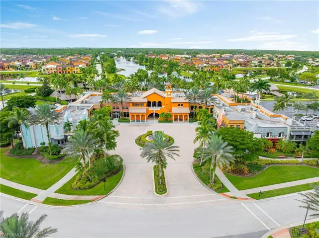 Aerial view of residential area with a large body of water