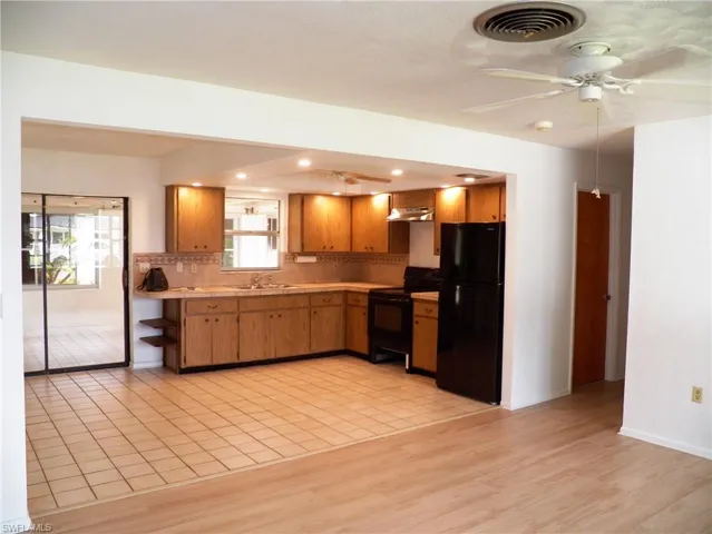 Kitchen and dining area from the living room