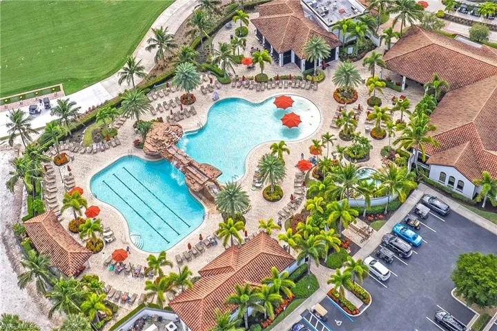 Drone / aerial view of Resort style Pool area