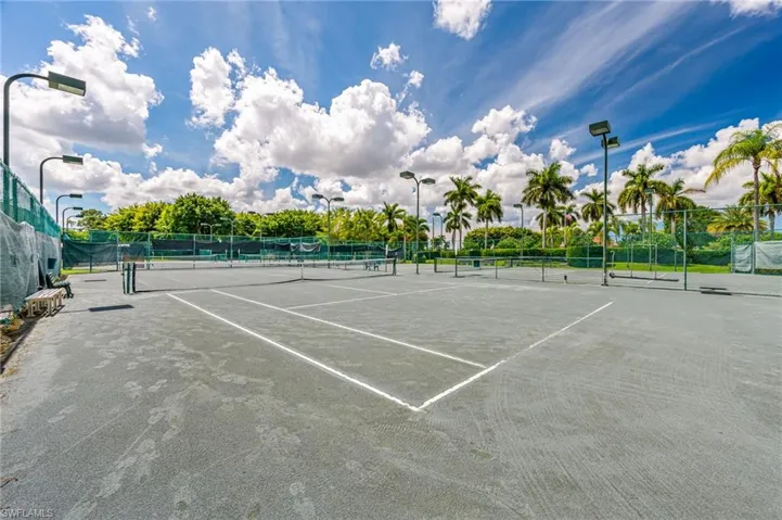 View of lighted Har Tru tennis courts