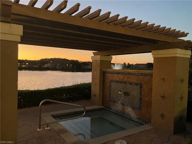 View of hot tub at dusk