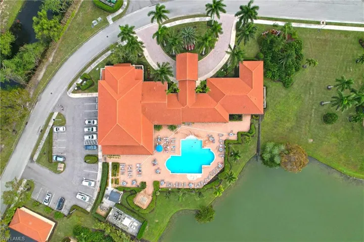 Drone / aerial view of a pool area