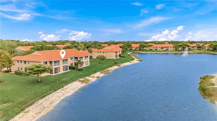 Aerial view of a nearby body of water