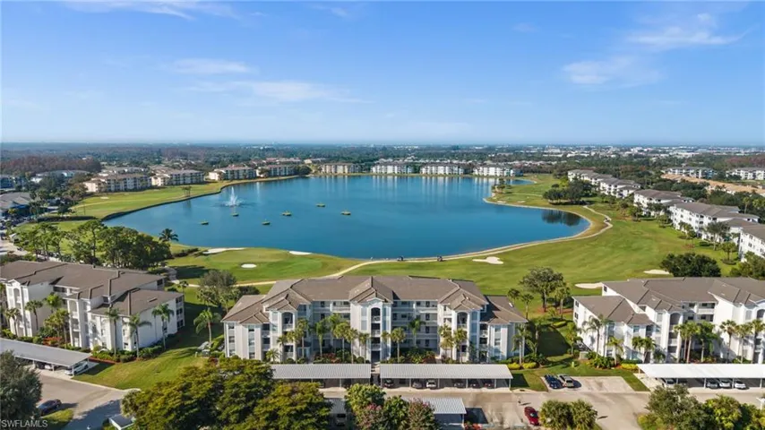 Bird's eye view of a large body of water and a golf club