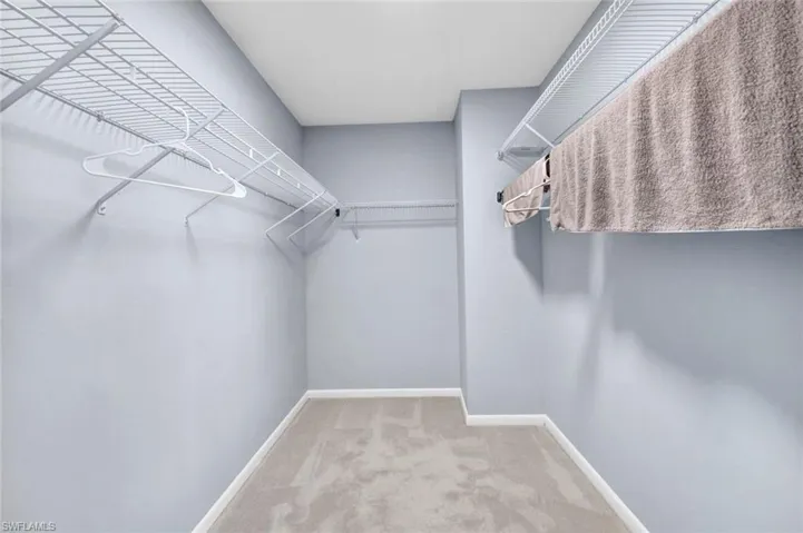 Walk in closet with light carpet