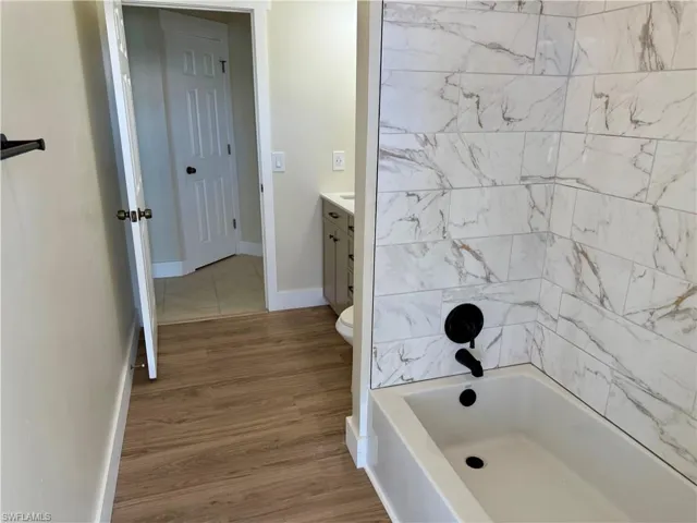 Bathroom connects to pool