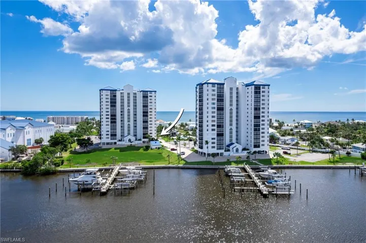 Estero Bay view with boat docks and lifts