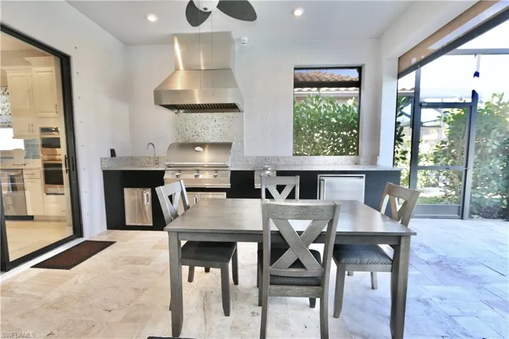 Dining space featuring recessed lighting and a ceiling fan