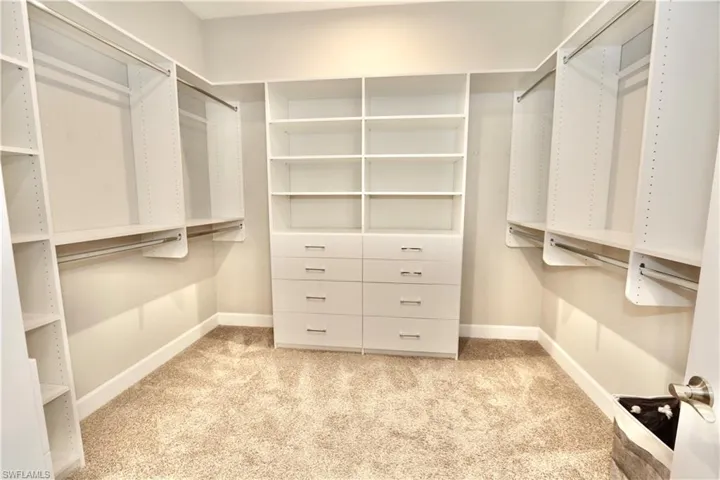 Walk in closet with light carpet