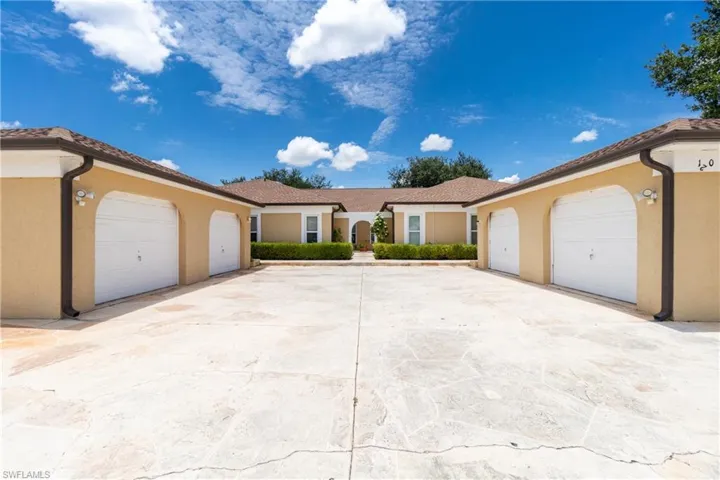 View of front facade with stucco siding and a garage