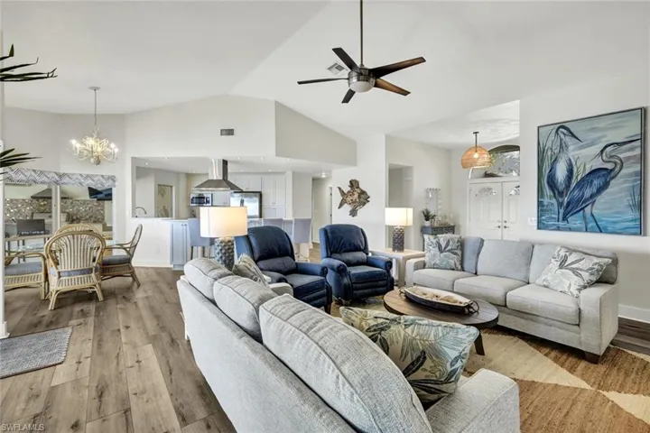 Great room is laid out for lakefront entertainment