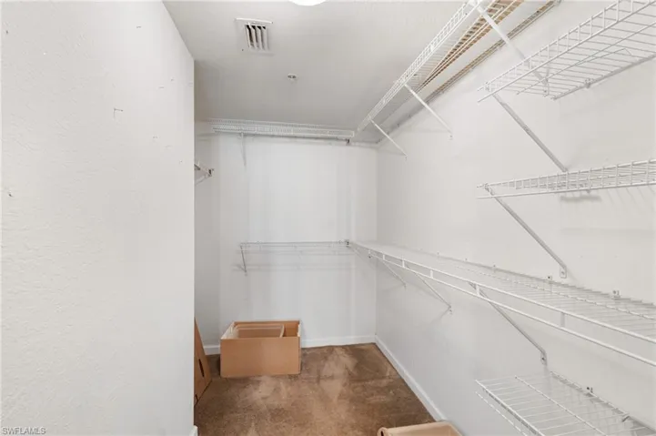 Spacious closet featuring carpet flooring