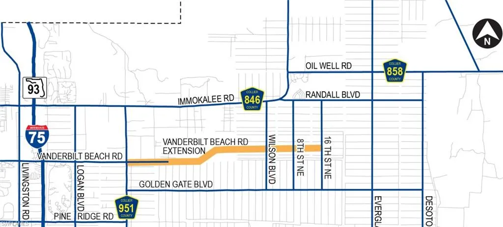 VANDERBILT BEACH RD. EXTENSION COMING RIGHT TO 16TH ST. NE, JUST 3 BLOCKS AWAY, WHILE BEING SAFELY ON SIDE STREET!