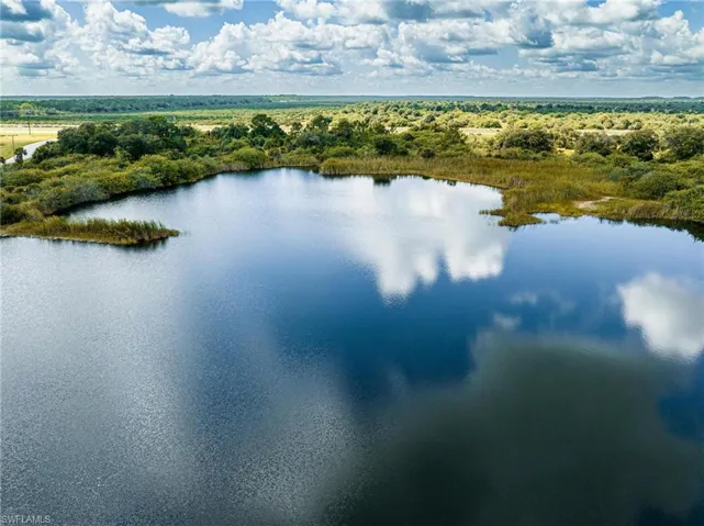 Aerial view of a nearby body of water