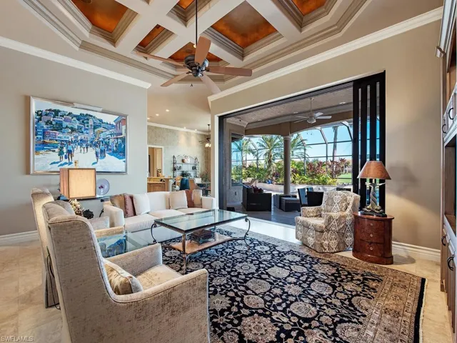 Great room with beamed ceilings