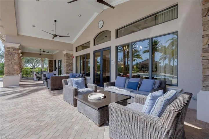 View of patio / terrace featuring an outdoor hangout area, ceiling fan, and french doors