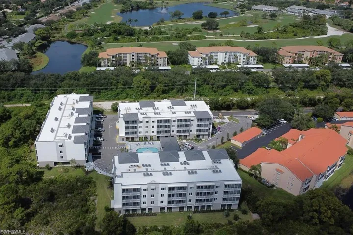 Aerial perspective highlighting a multi-building residential complex