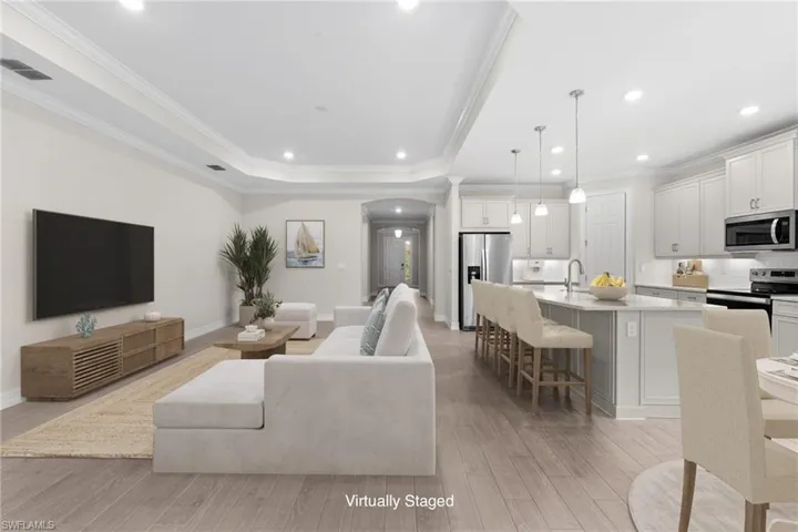 Open Living Room into spacious Kitchen