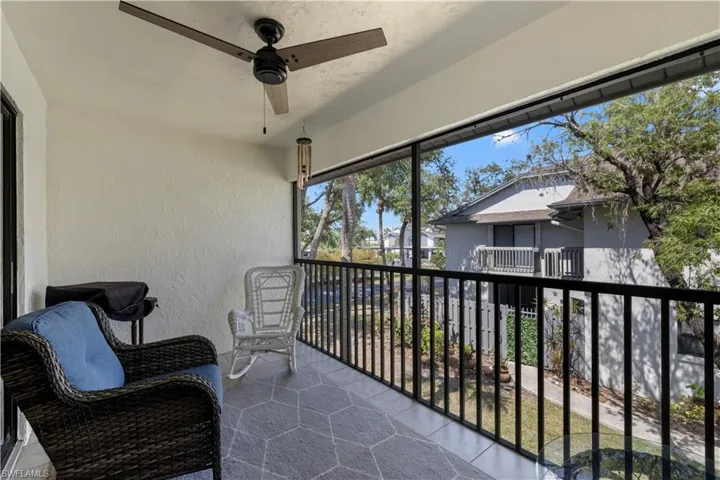 Balcony with a ceiling fan