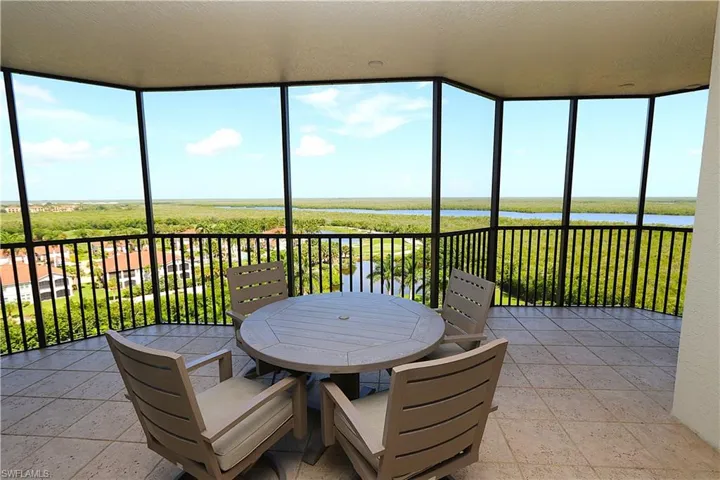 Sunroom with a water view