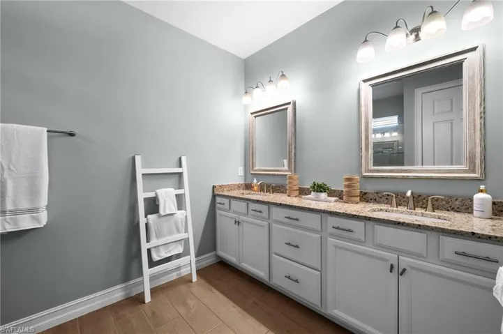 Bathroom featuring wood-type flooring and vanity