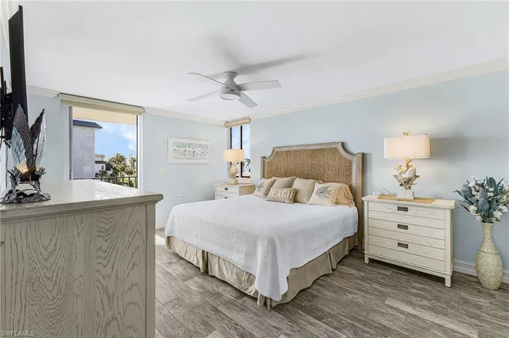 The primary bedroom has a private balcony with a Gulf view.