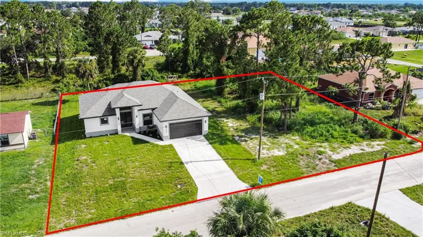 View from above of property with property parcel outlined
