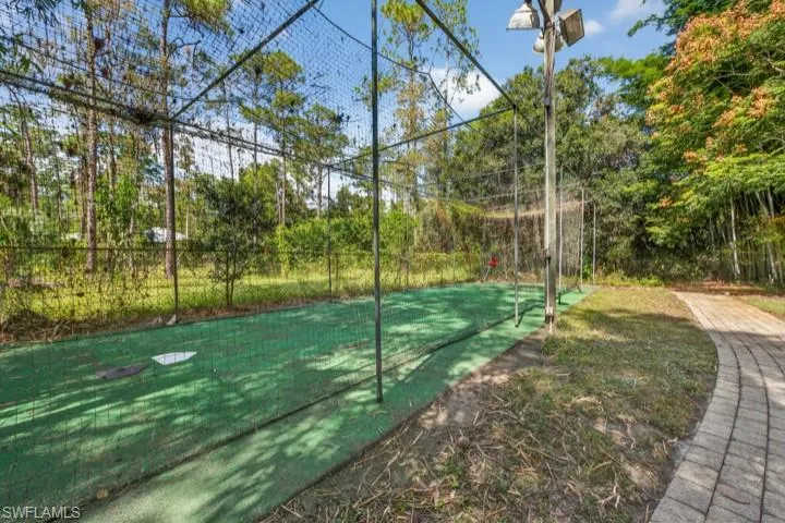 Sport Court for Pickleball, Batting Practice or Basketball Under Netting and Evening Stadium Lighting