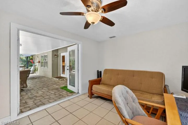 Office/Den/Playroom with tile floors, ceiling fan, and easy access for visiting clients