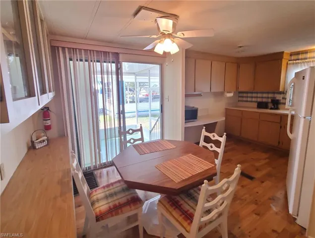 Dining area with built-ins.