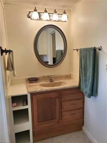 Spacious primary bath has lots of storage space and a shower
