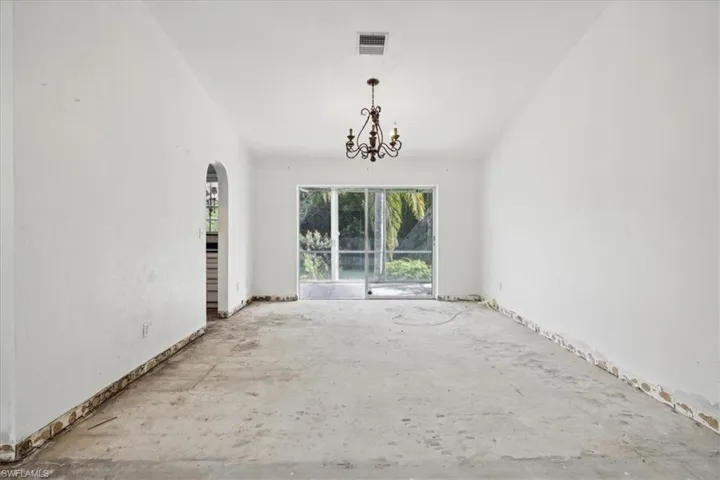 Dining room with a chandelier