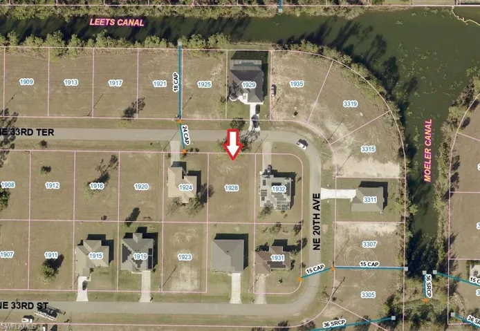 Aerial map of property and surrounding area featuring property parcel outlined