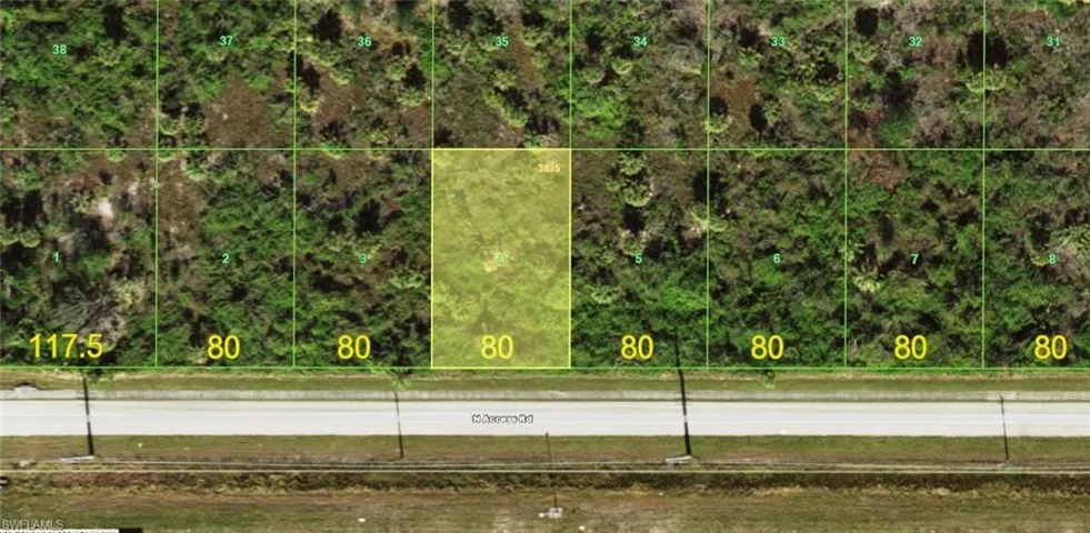 Plat Map. Illustrating lot dimensions and property boundaries along a road