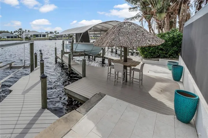 Dock area featuring a water view