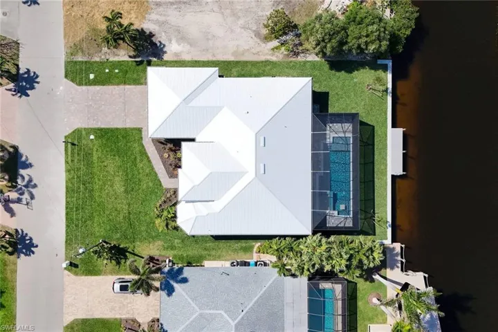 View from above of property with a pool