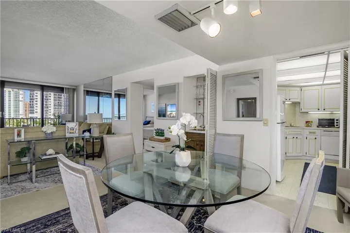 Dining room with a textured ceiling
