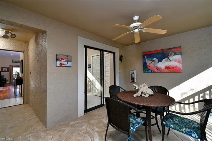 Dining space featuring ceiling fan