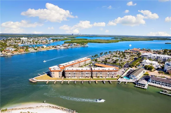 Aerial view of a nearby body of water