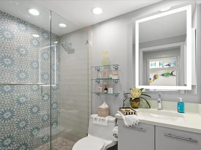 Guest Bathroom fully remodeled - Cabinets, Tops, Shower, Floor, LED Mirror - AMAZING!