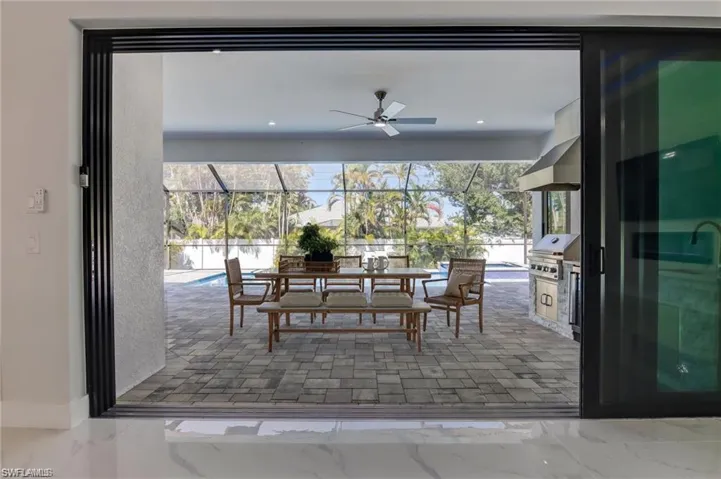 Dining space with ceiling fan