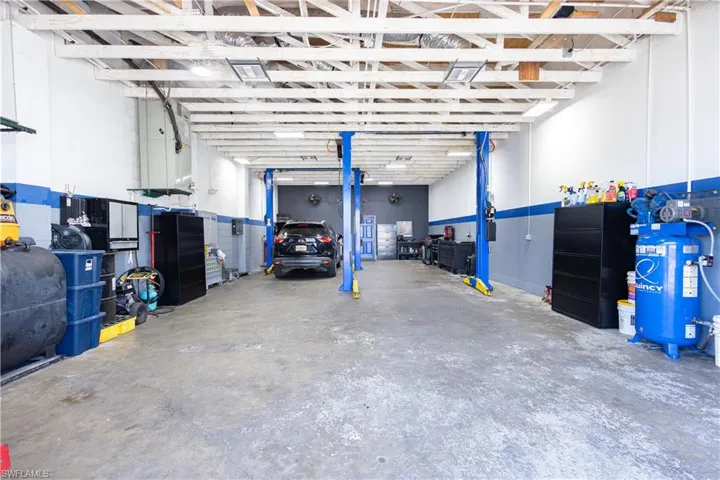 Concrete flooring and exposed ceiling beams