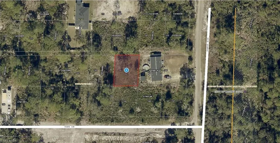 Property Aerial Map. Indicating the parcel of land and surrounding areas with identifying numbers