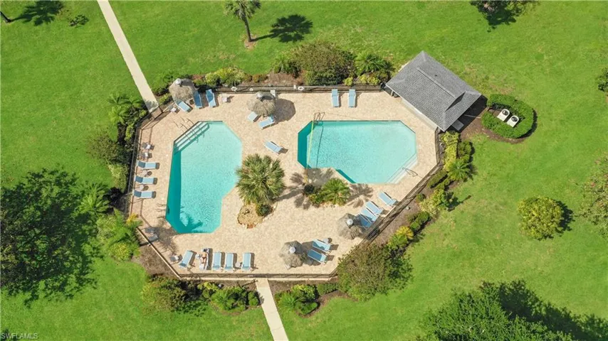 Bird's eye view of a pool area