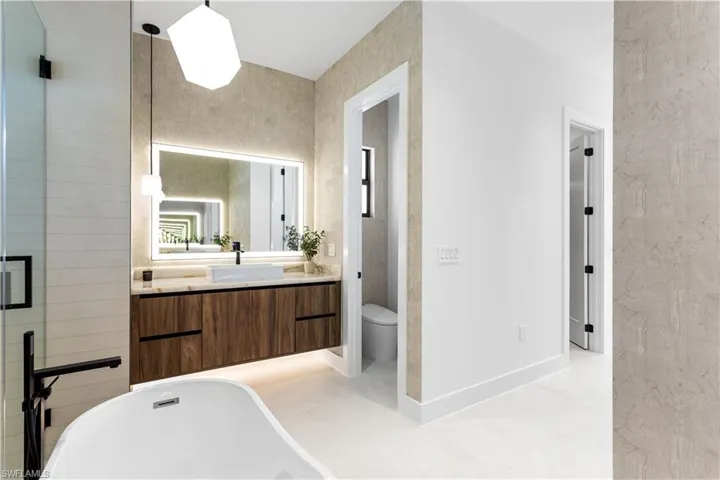 Custom vanities w/ VESSEL SINKS, under cabinet light & lighted mirrors!