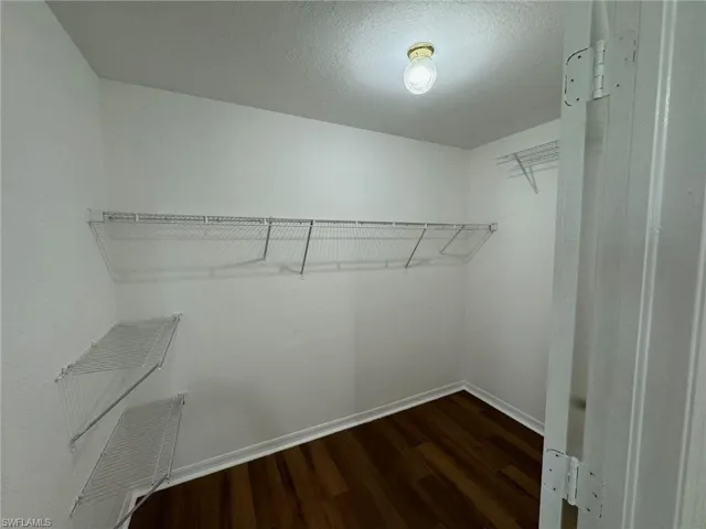 Walk in closet featuring dark hardwood / wood-style floors