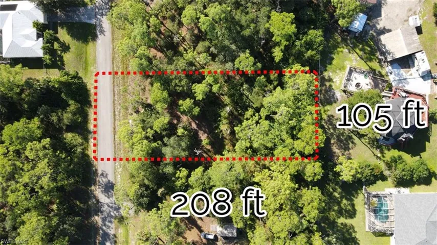 Aerial overview of property's location with property parcel outlined